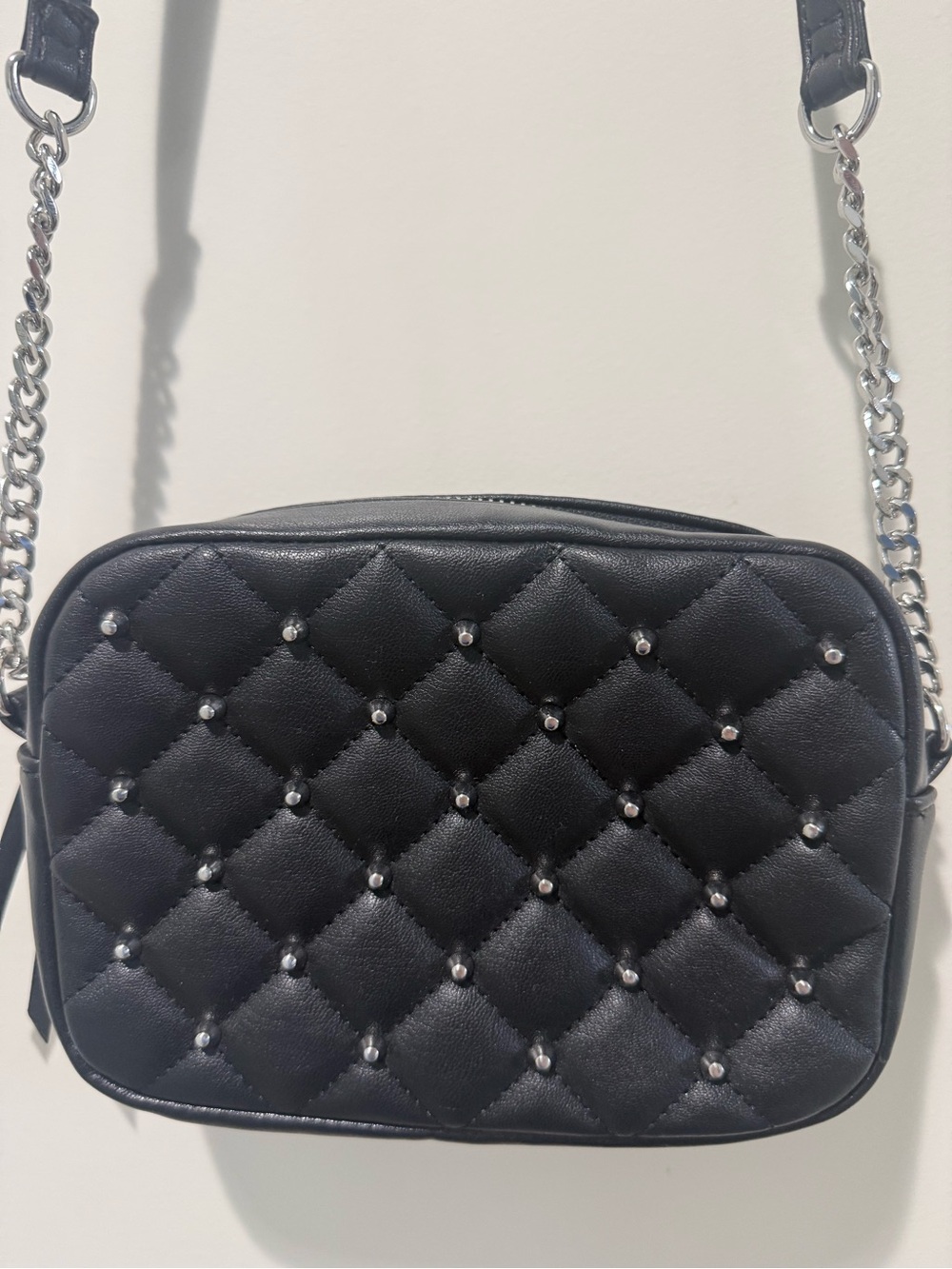 Rebecca Minkoff Black Quilted Crossbody Bag with Silver Studs